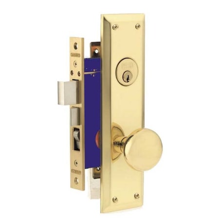 Marks Marks: METRO MORTISE ENTRANCE KNOB LOCKSET - ENTRANCE - 1-1/4 X 8 - POLISHED BRASS - LEFT HAND MRK-71A-3-LH